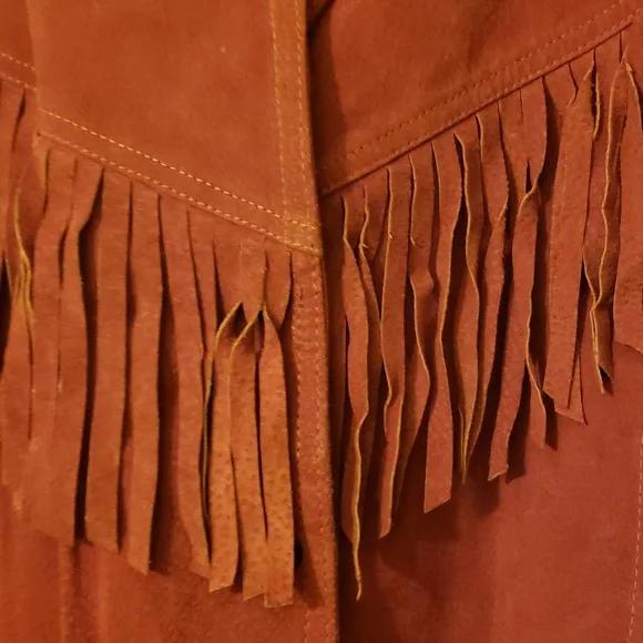 Vintage Avon Fashions Red Fringed Suede 80s 90s Leather Collar Jacket ❤ - Picture 4 of 14